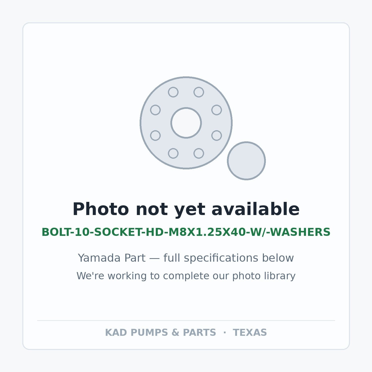 KAD placeholder — BOLT-10-SOCKET-HD-M8X1.25X40-W/-WASHERS